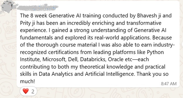 Student review of the 8-week Generative AI training