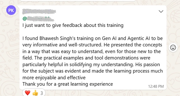 Student feedback on the Gen AI and Agentic AI training