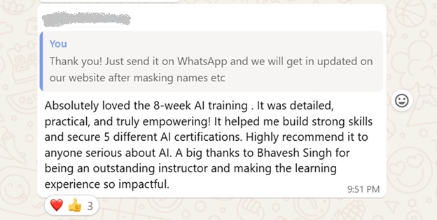 Student review of the 8-week AI training