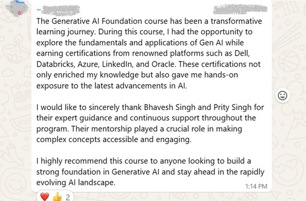 Student review of the Generative AI Foundation course