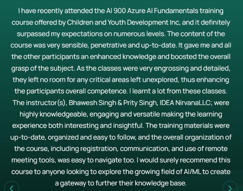 Student review of the AI-900 Azure AI Fundamentals training