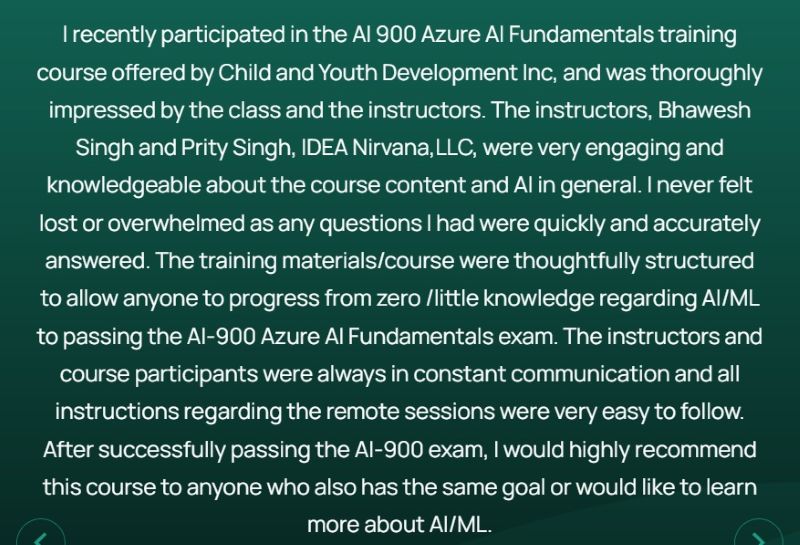 Student review of the AI-900 Azure AI Fundamentals training